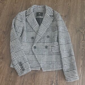 7 For All Mankind NWOT black and white plaid lined blazer jacket Small